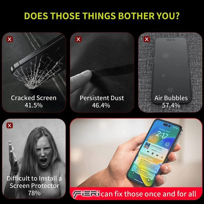 Pelindung Layar Bening Fieri untuk iPhone Seri 12 Pemasangan Mudah Anti Debu Otomatis - Paket isi 2