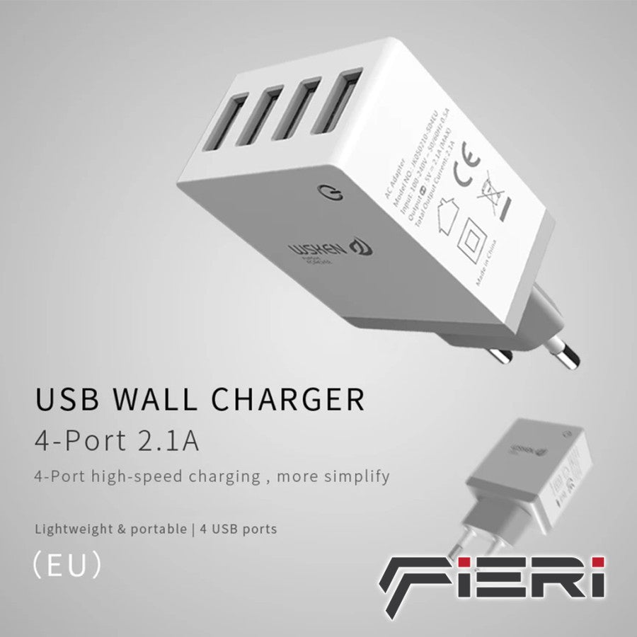 Pengisi Daya Dinding Fieri 4 Port USB-A / 1 USB-A Sertifikasi Aman