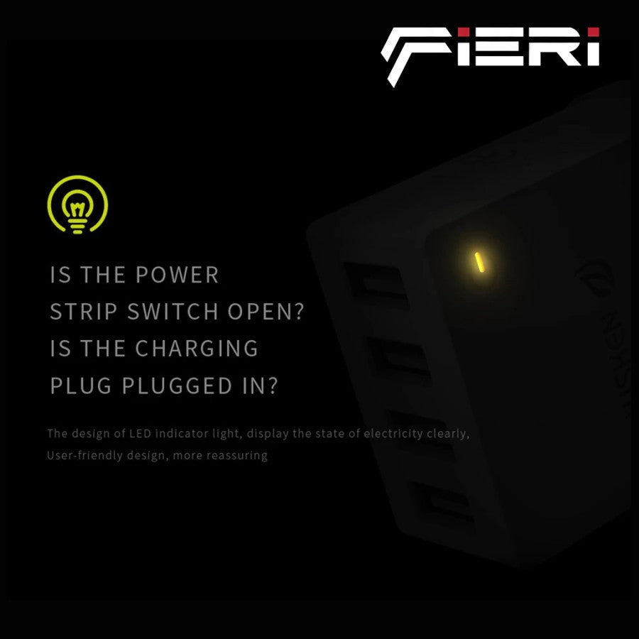 Pengisi Daya Dinding Fieri 4 Port USB-A / 1 USB-A Sertifikasi Aman