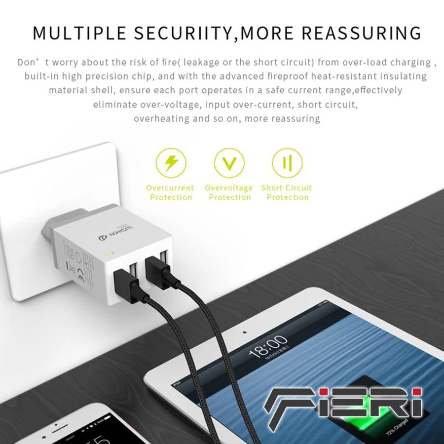Pengisi Daya Dinding Fieri 4 Port USB-A / 1 USB-A Sertifikasi Aman
