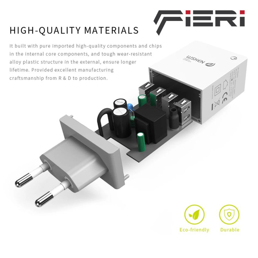 Pengisi Daya Dinding Fieri 4 Port USB-A / 1 USB-A Sertifikasi Aman