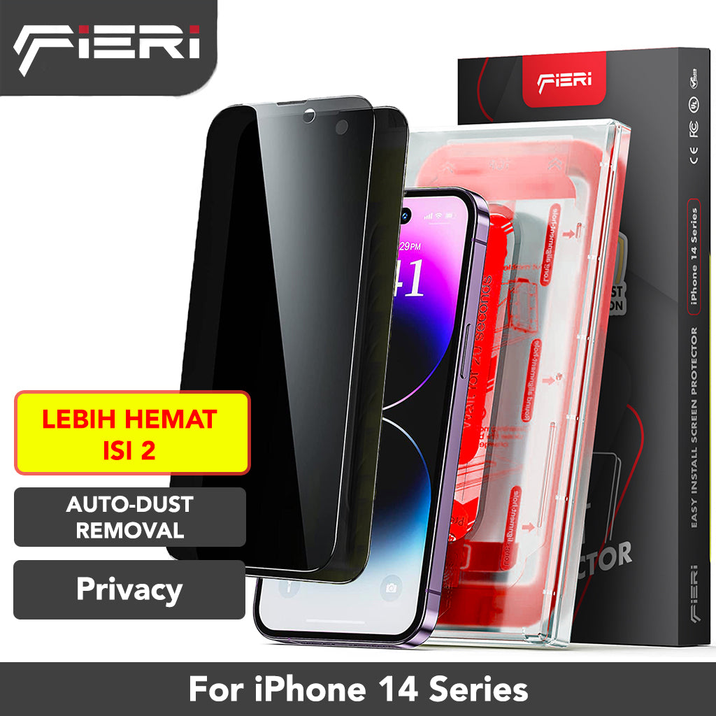 Pelindung Layar Privasi Fieri untuk iPhone Seri 14 Pemasangan Mudah Anti Debu Otomatis - Paket isi 2