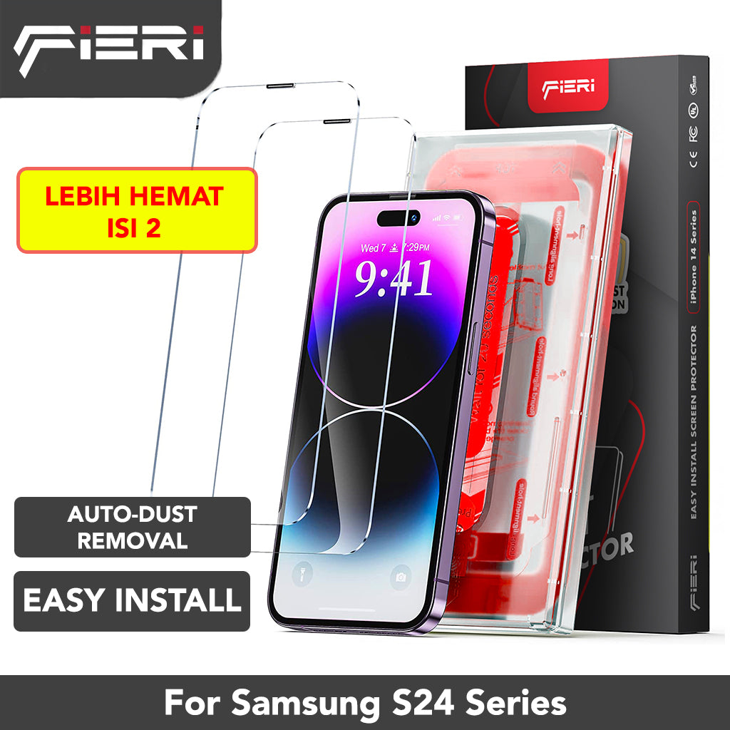 Pelindung Layar Bening Fieri untuk Samsung Seri S24 Pemasangan Mudah Anti Debu Otomatis - Paket isi 2