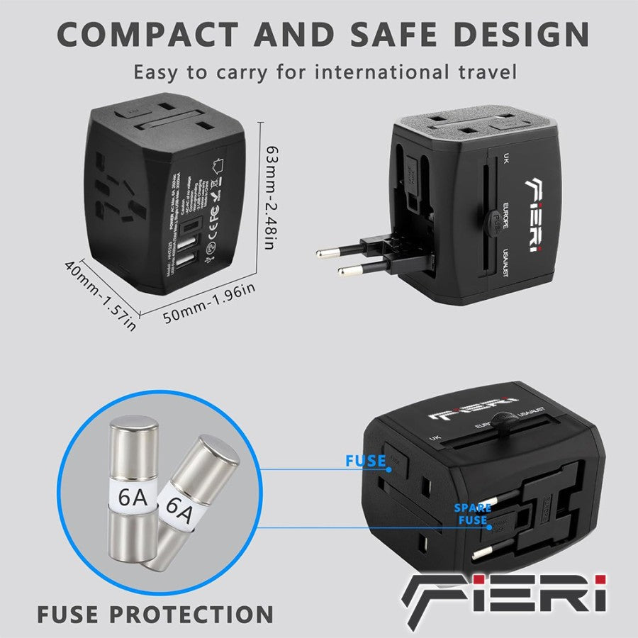 Adaptor Perjalanan Universal Fieri 20W XI1 1x USB-C + 2x USB-A
