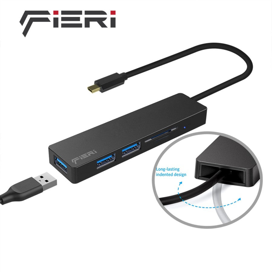 Konverter Fieri Tipe C ke 3x USB-A / SD / Pembaca Kartu Micro SD OTG