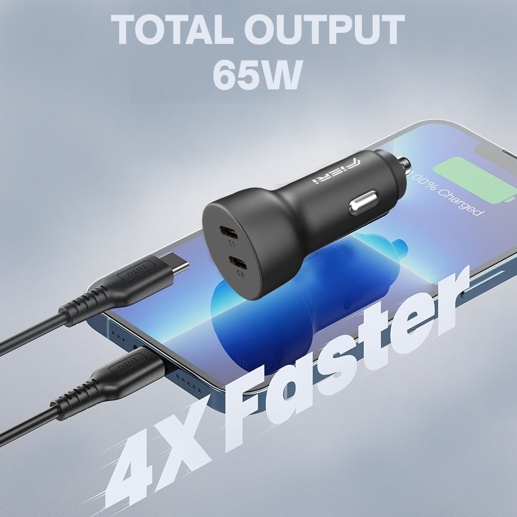 Pengisi Daya Mobil Fieri D1-X 65W 2x USB-C PD Pengisian Cepat