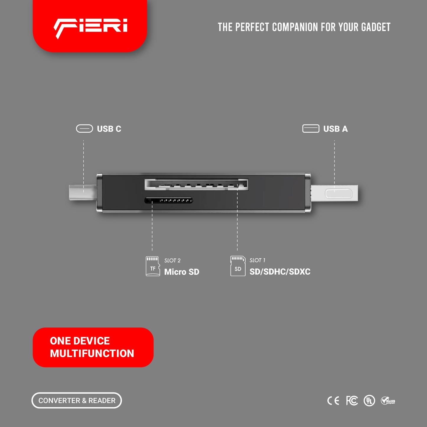 Pembaca Kartu Fieri untuk Kartu Micro SD SDHC SDXC MMC LED Kecepatan Super