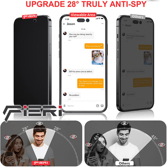Fieri Privacy Screen Protector for iPhone 14 Series Easy Install Auto Dust - Pack of 2