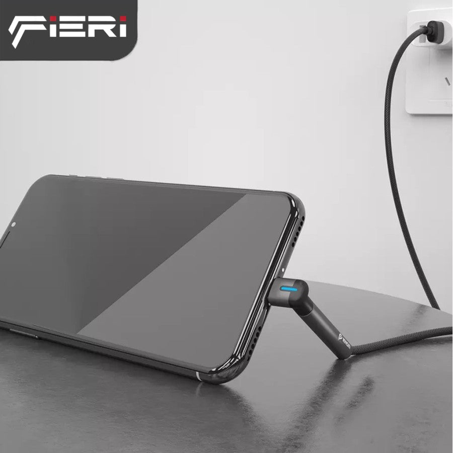 Kabel Data Pengisian Daya Fieri USB-A ke Lightning 1,2M Model Siku untuk iPhone