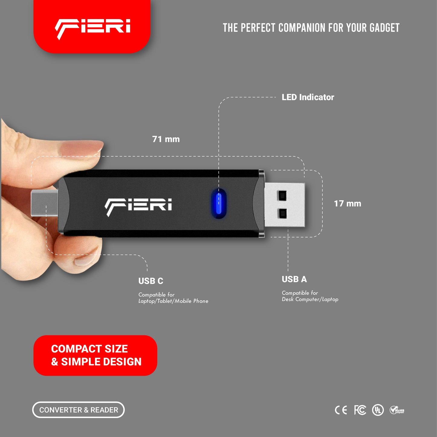 Pembaca Kartu Fieri untuk Kartu Micro SD SDHC SDXC MMC LED Kecepatan Super