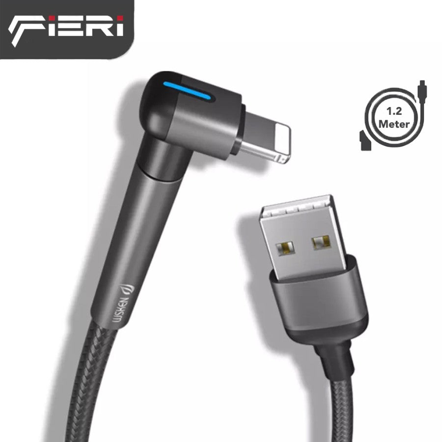 Kabel Data Pengisian Daya Fieri USB-A ke Lightning 1,2M Model Siku untuk iPhone