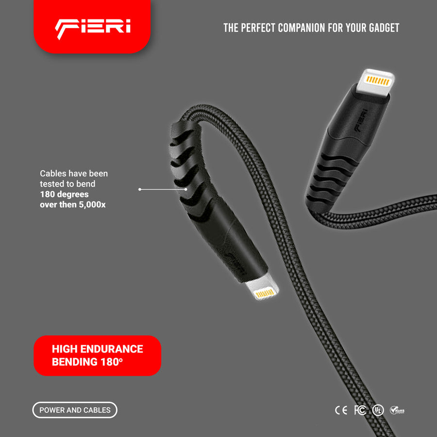 Kabel Data Pengisian Daya Fieri USB-C ke Lightning Line+ PD 1M / 1.2M untuk iPhone