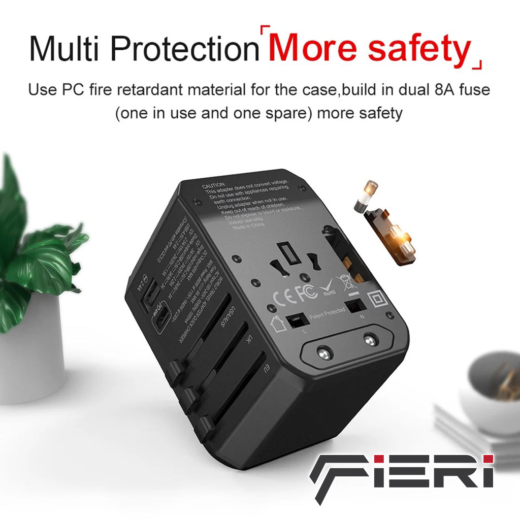 Adaptor Perjalanan Universal Fieri 45W XI2 1x USB-C + 3x USB-A