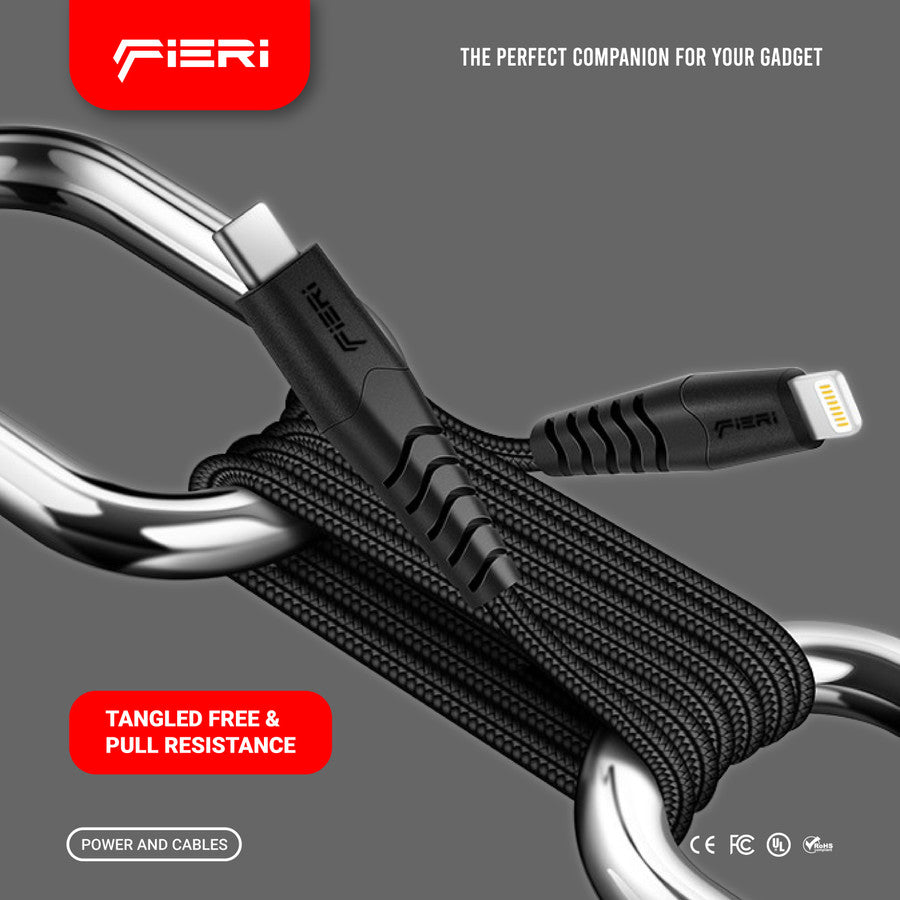 Kabel Data Pengisian Daya Fieri USB-C ke Lightning Line+ PD 1M / 1.2M untuk iPhone