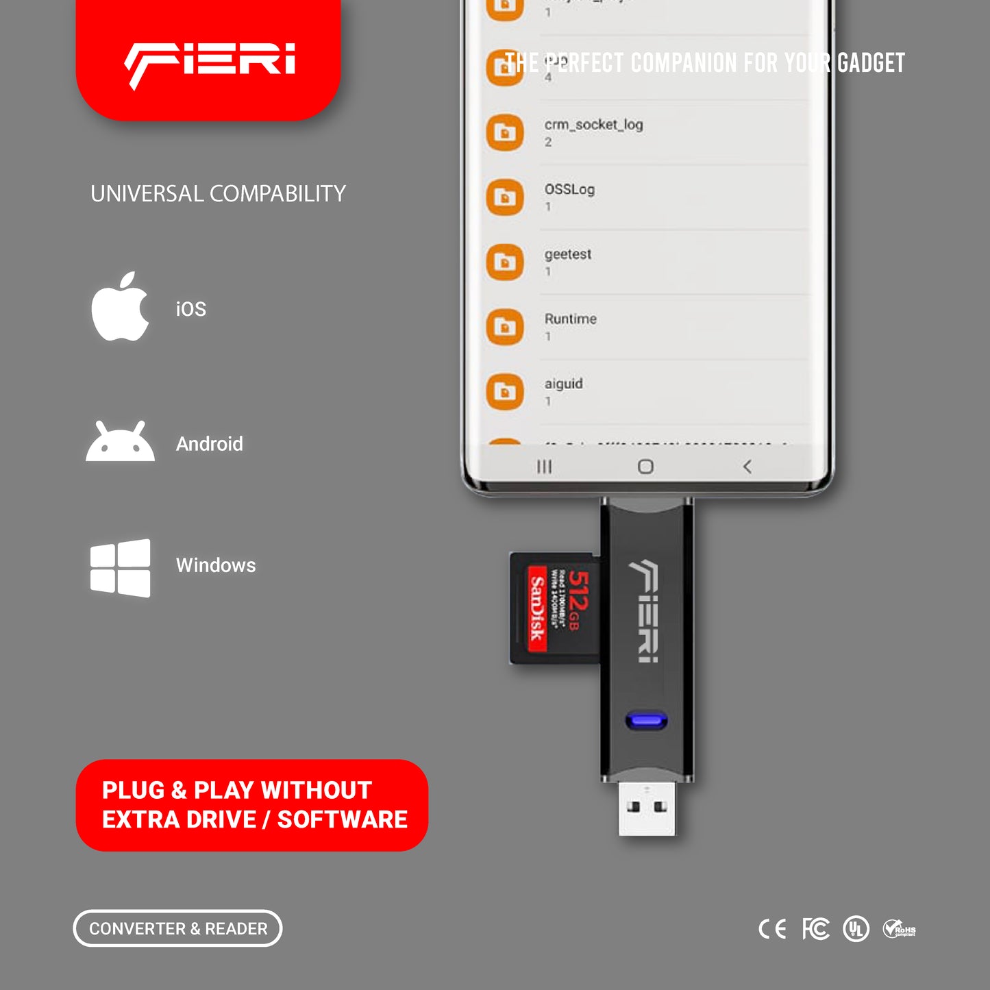 Pembaca Kartu Fieri untuk Kartu Micro SD SDHC SDXC MMC LED Kecepatan Super
