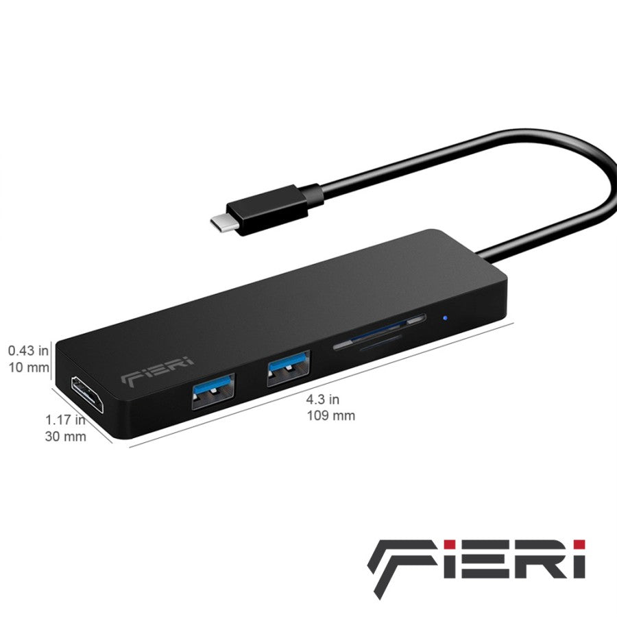 Konverter Fieri 5in1 Tipe C ke HDMI 4K / USB-A / Kartu SD / Pembaca Kartu Micro SD
