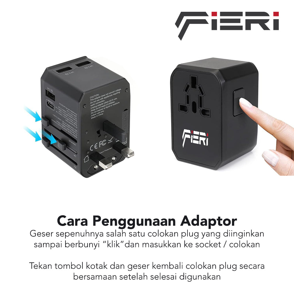 Adaptor Perjalanan Universal Fieri 45W XI2 1x USB-C + 3x USB-A