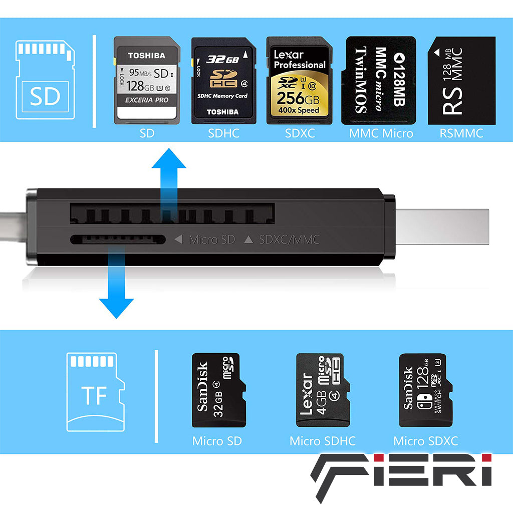 Pembaca Kartu Fieri untuk Kartu Micro SD SDHC SDXC MMC LED Kecepatan Super