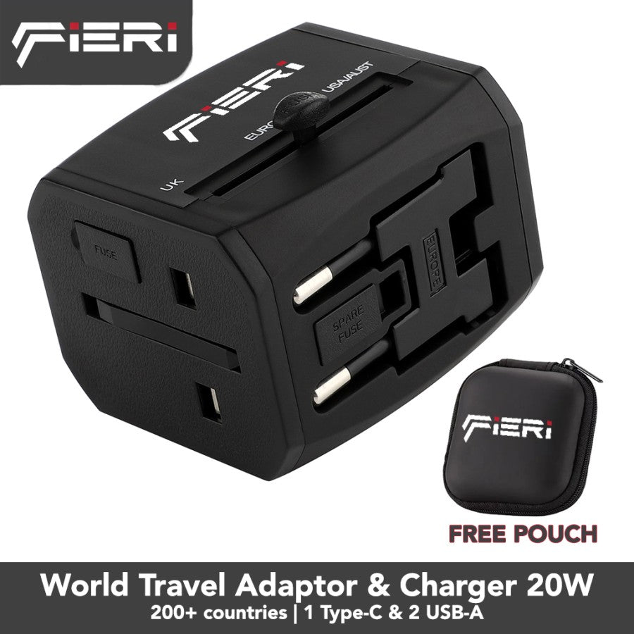 Adaptor Perjalanan Universal Fieri 20W XI1 1x USB-C + 2x USB-A