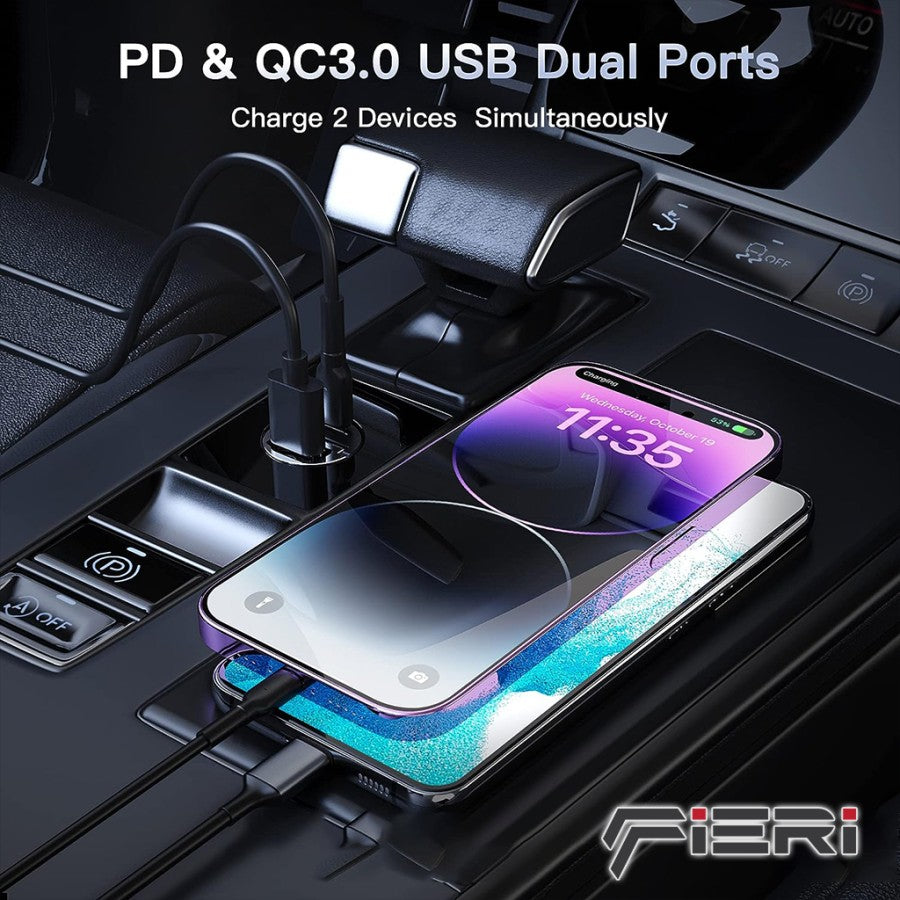 Pengisi Daya Mobil Fieri D2-X 45W Desain Mini USB-C + USB-A PD Pengisian Cepat