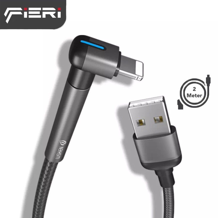 Kabel Data Pengisian Daya Fieri USB-A ke Lightning 1,2M Model Siku untuk iPhone