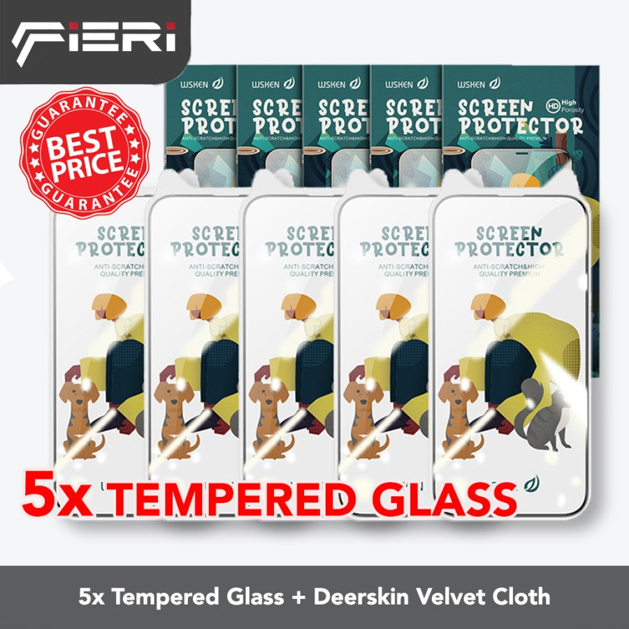 Pelindung Layar Bening Fieri untuk iPhone Seri 13 - Paket isi 5