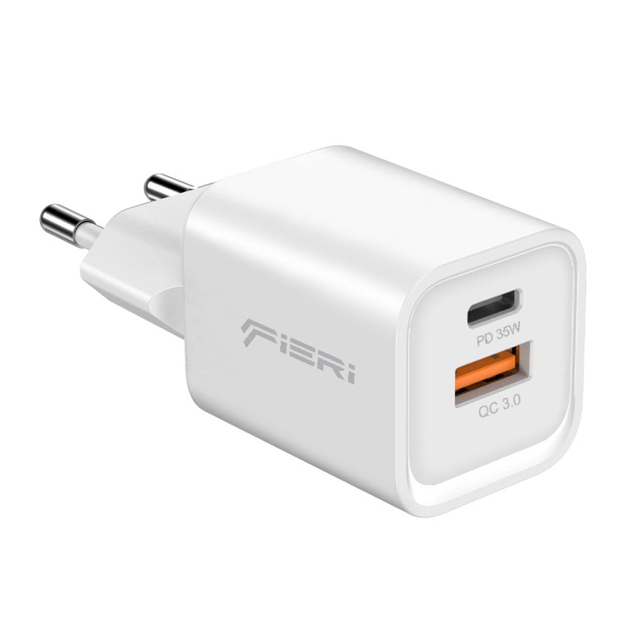 Pengisi Daya Dinding Fieri 35W Desain Mini USB-A + USB-C Smart+ GAN III PPS PD