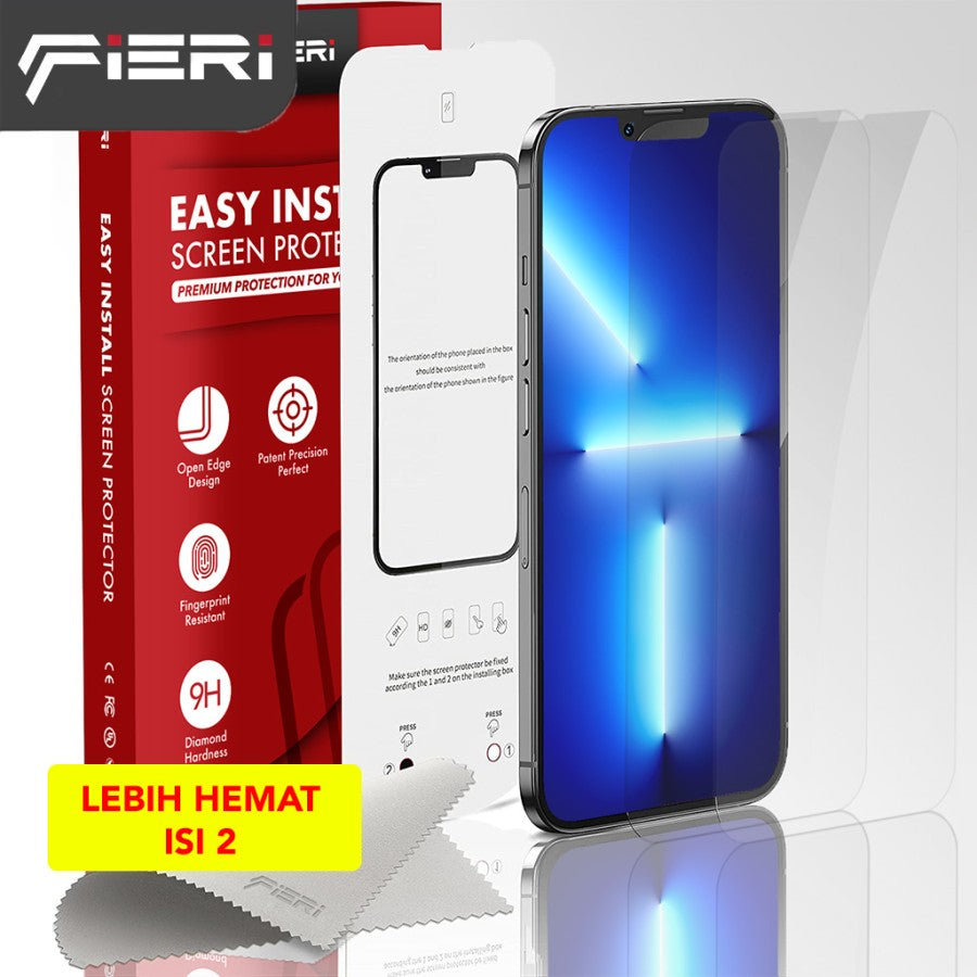Pelindung Layar Bening Fieri untuk iPhone Seri 13 Pemasangan Mudah - Paket isi 2