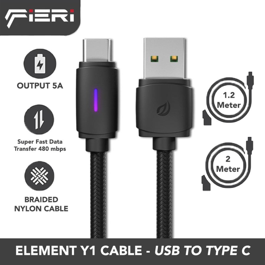 Kabel Data Pengisian Daya Fieri USB-A ke USB-C 5A Elemen Y1