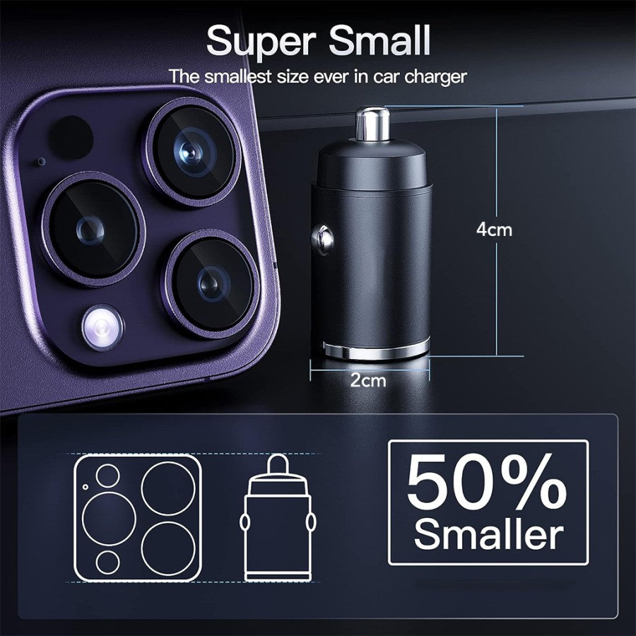 Pengisi Daya Mobil Fieri D2-X 45W Desain Mini USB-C + USB-A PD Pengisian Cepat