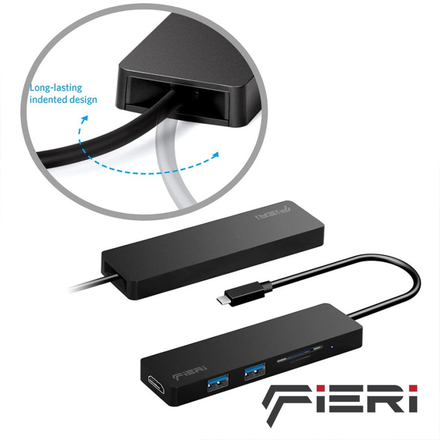 Konverter Fieri 5in1 Tipe C ke HDMI 4K / USB-A / Kartu SD / Pembaca Kartu Micro SD