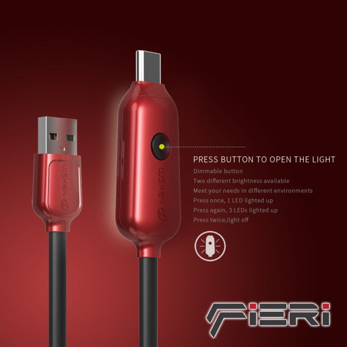 Kabel Pengisi Daya Fieri 27W USB-A ke USB-C 2M Lampu Magnetik