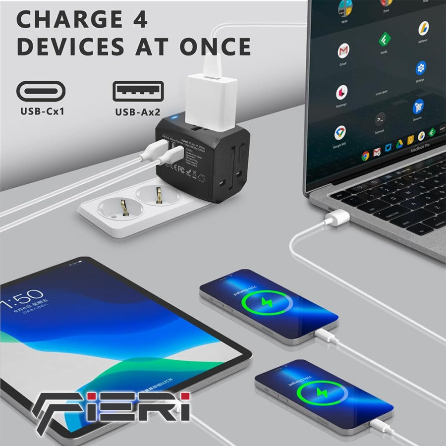 Adaptor Perjalanan Universal Fieri 20W XI1 1x USB-C + 2x USB-A