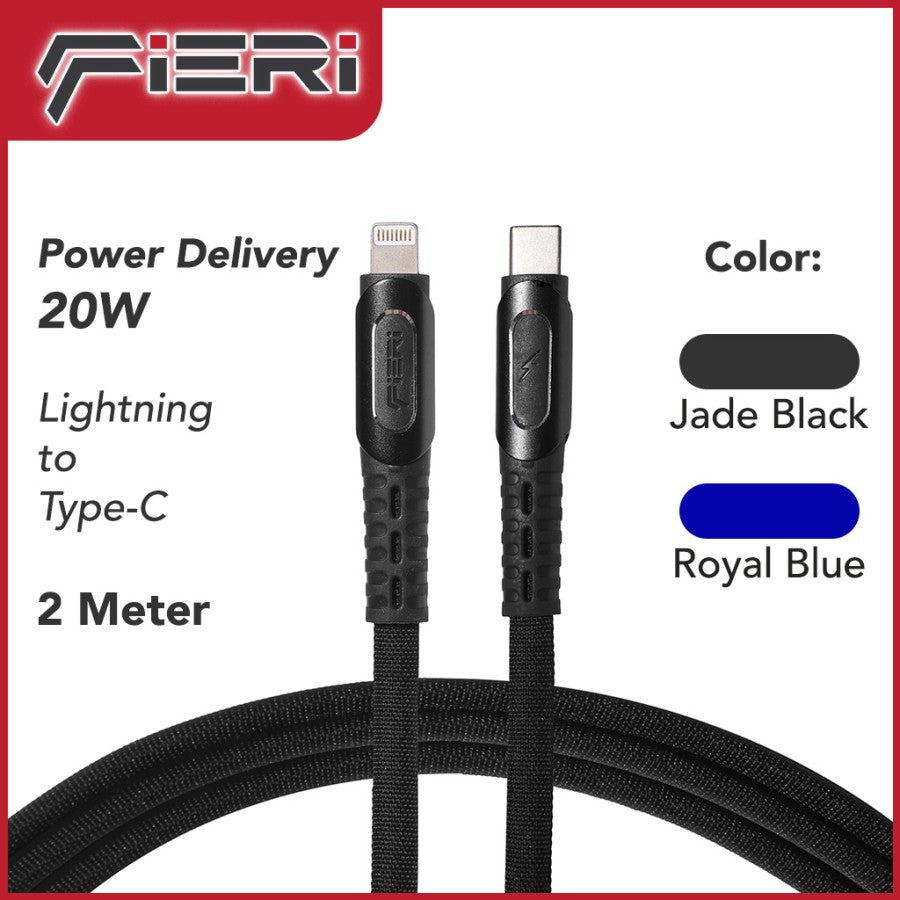 Kabel Data Pengisian Daya Fieri USB-C ke Lightning 1M / 2M Kain