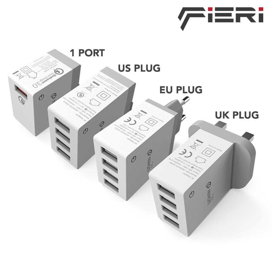 Pengisi Daya Dinding Fieri 4 Port USB-A / 1 USB-A Sertifikasi Aman