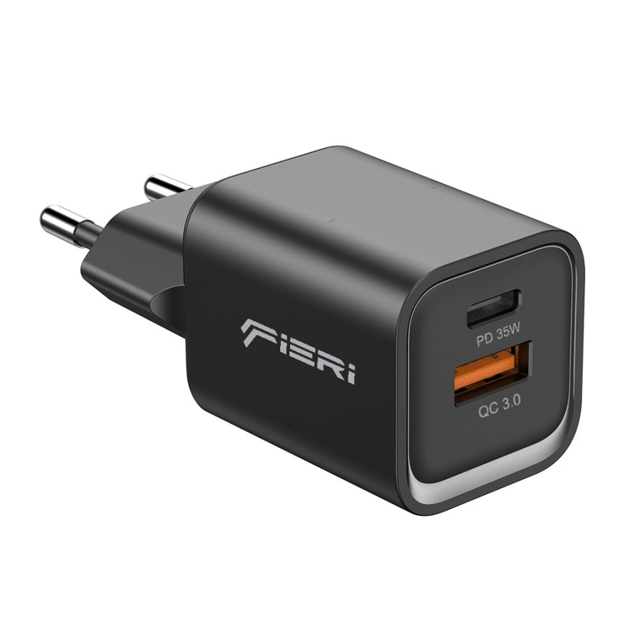 Pengisi Daya Dinding Fieri 35W Desain Mini USB-A + USB-C Smart+ GAN III PPS PD