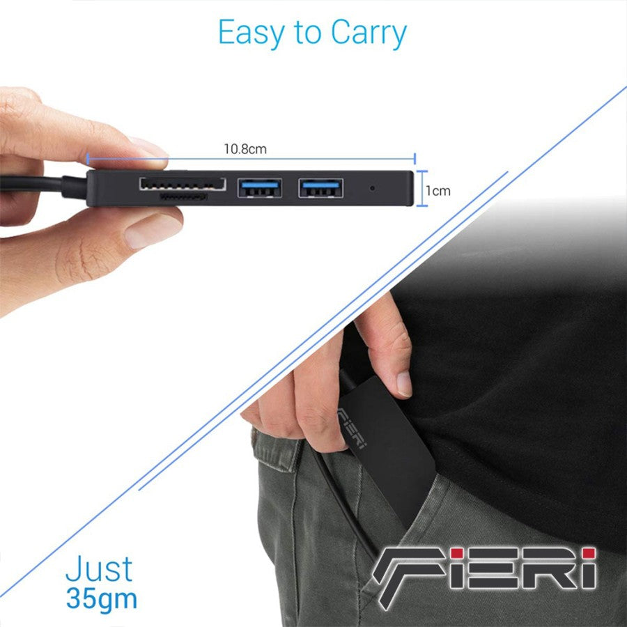 Konverter Fieri 5in1 Tipe C ke HDMI 4K / USB-A / Kartu SD / Pembaca Kartu Micro SD
