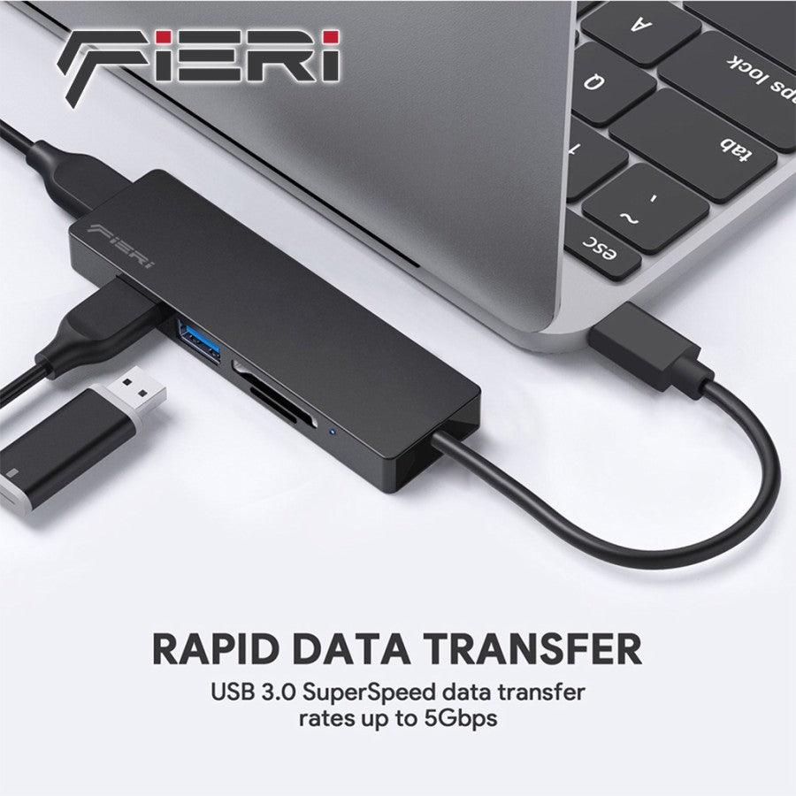 Konverter Fieri Tipe C ke 3x USB-A / SD / Pembaca Kartu Micro SD OTG
