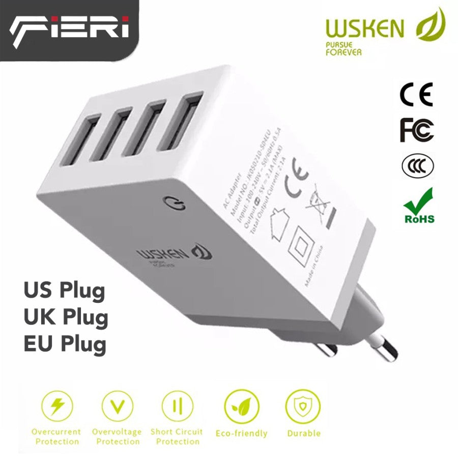 Fieri Wsken Safe 4 USB Ports Charger Adaptor Adapter Fast Charging