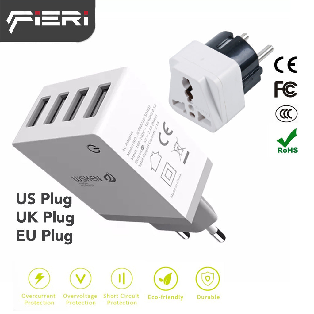 Pengisi Daya Dinding Fieri 4 Port USB-A / 1 USB-A Sertifikasi Aman