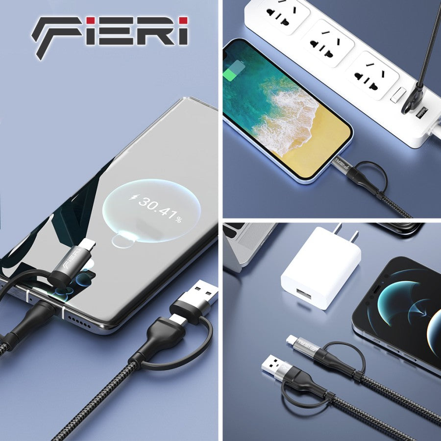 Fieri Charging Data Cable 4in1 60W USB-C / USB-A to USB-C / Lightning