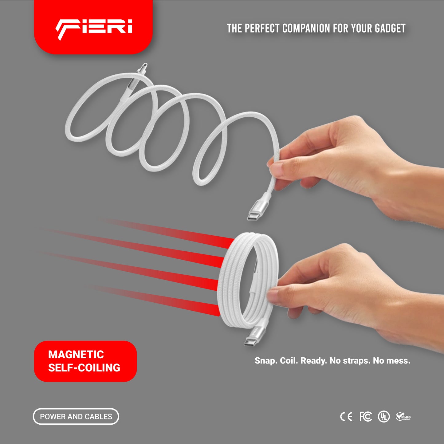 Fieri Magnetic Charging Cable C938 — 65W USB-C to USB-C | 1.5 m Braided Nylon