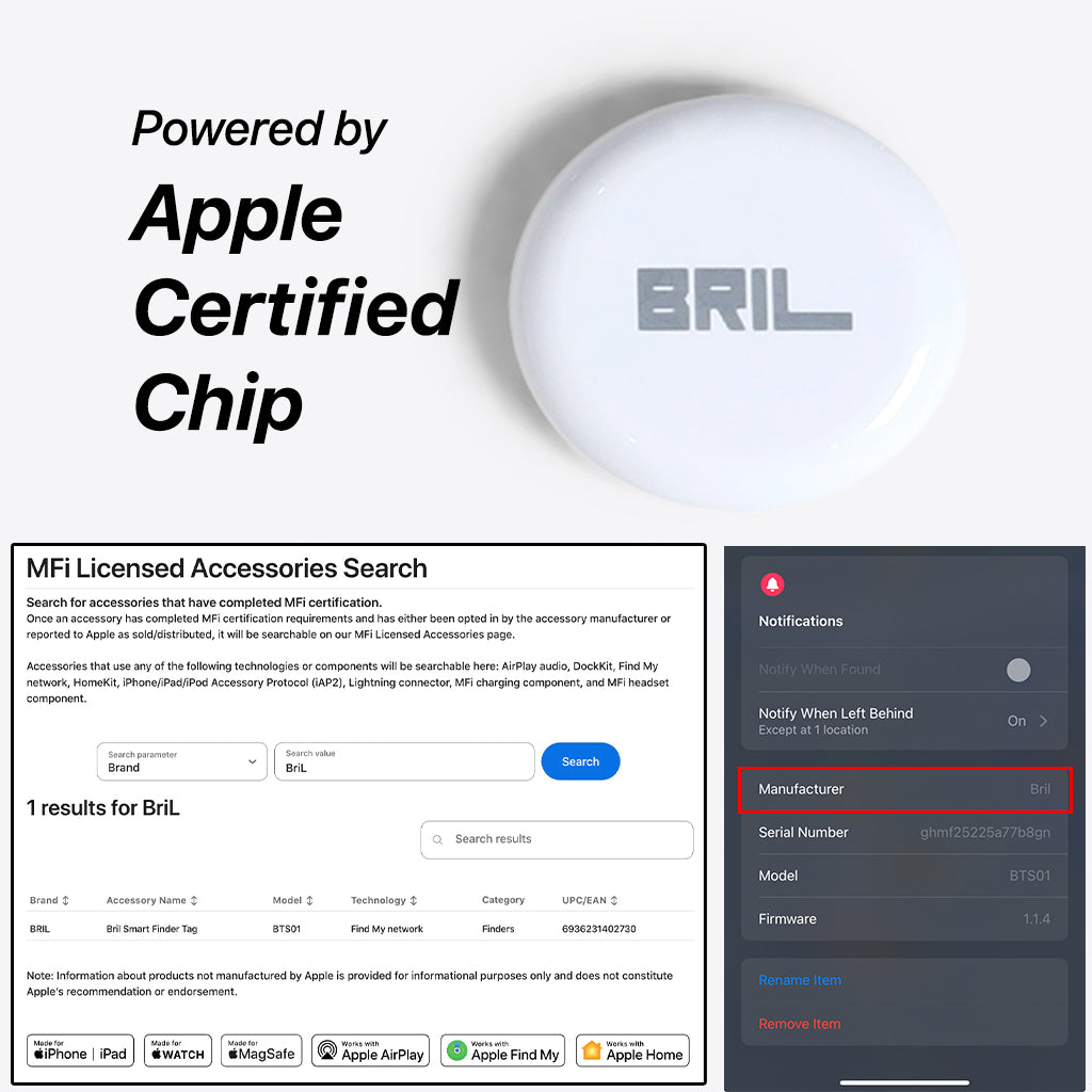 Bril Smart Finder Tag — Apple Certified. Seamlessly Works with Find My