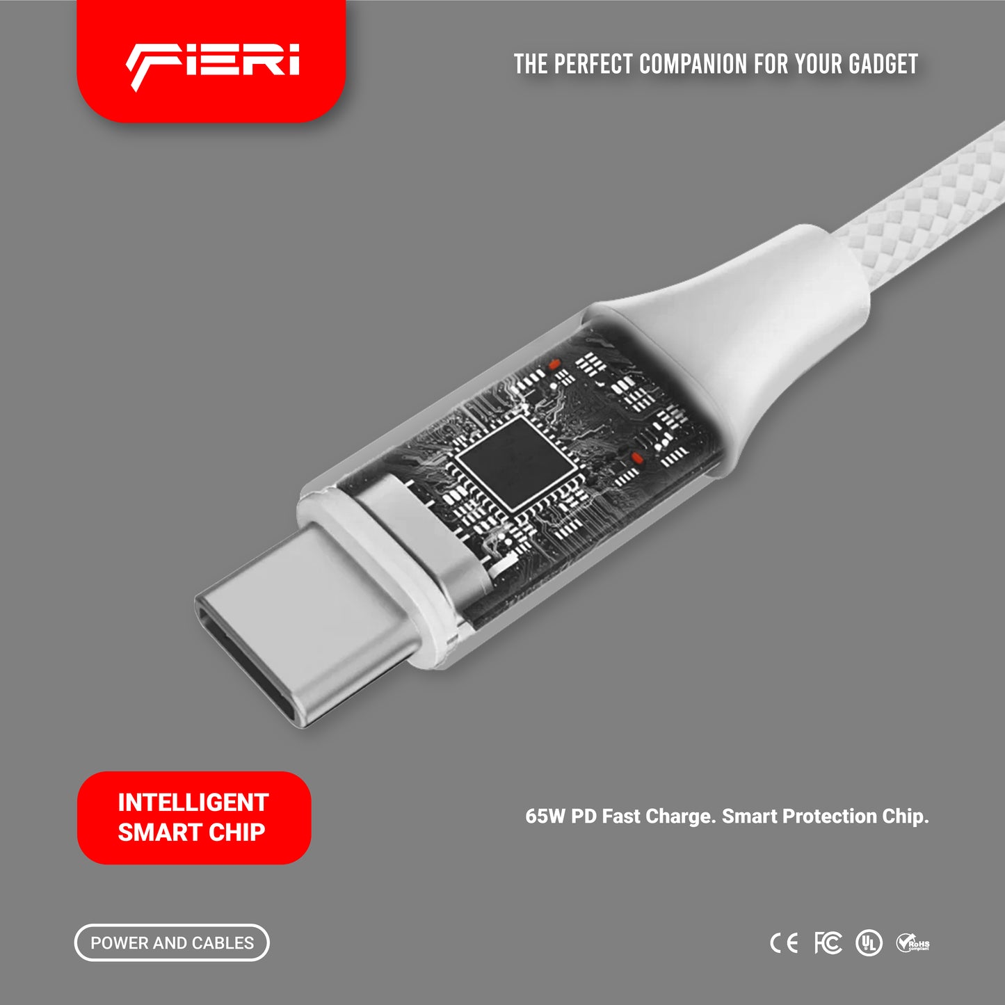 Fieri Magnetic Charging Cable C938 — 65W USB-C to USB-C | 1.5 m Braided Nylon