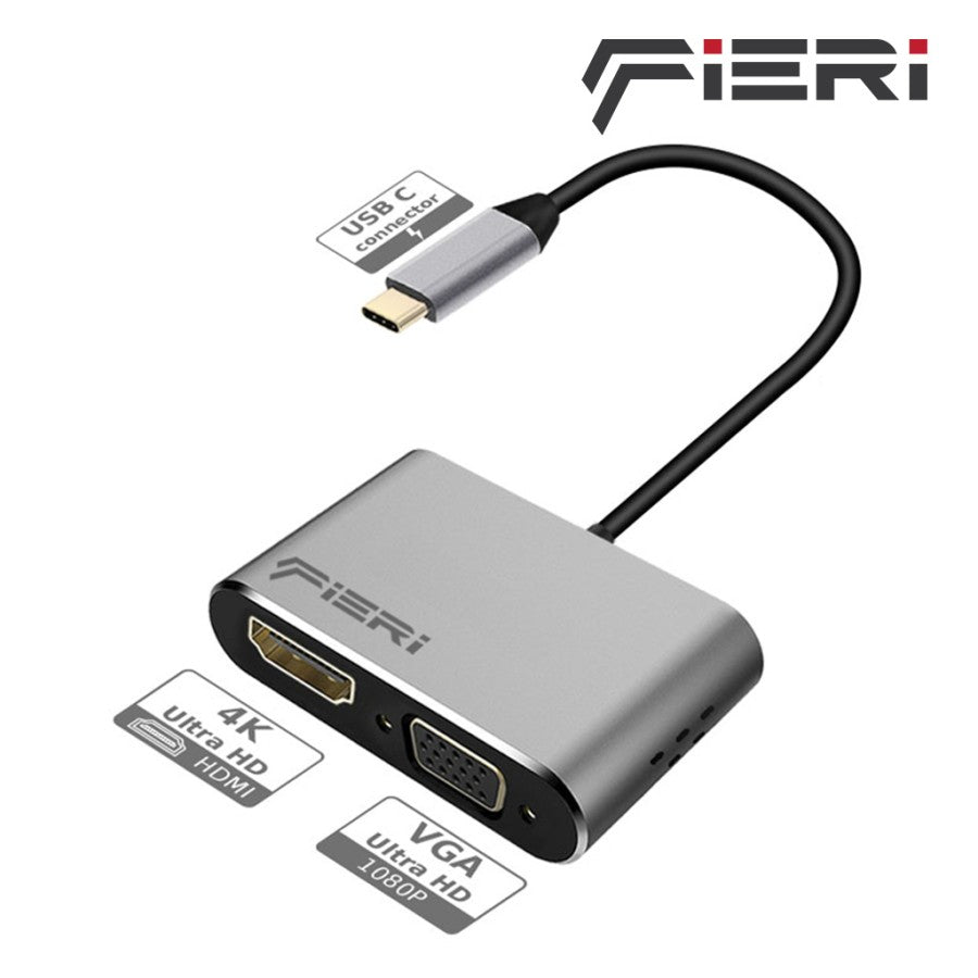 Fieri 2in1 Converter USB Type C to HDMI 4K VGA Adapter Windows Mac