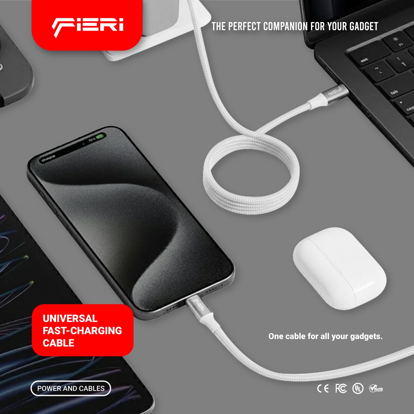 Fieri Magnetic Charging Cable C938 — 65W USB-C to USB-C | 1.5 m Braided Nylon