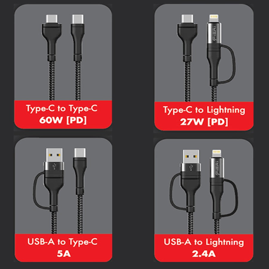 Fieri Charging Data Cable 4in1 60W USB-C / USB-A to USB-C / Lightning