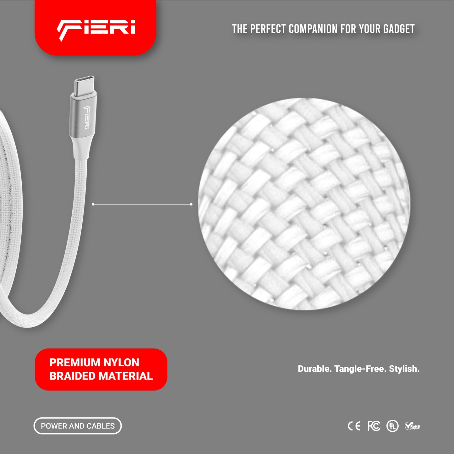 Fieri Magnetic Charging Cable C938 — 65W USB-C to USB-C | 1.5 m Braided Nylon