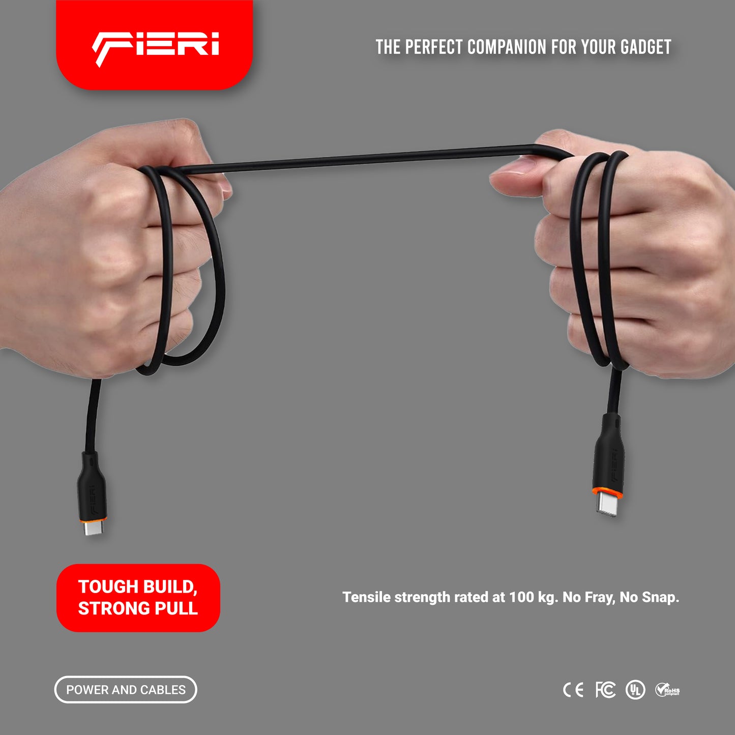 Fieri C939 Silicone Charging Cable — 65W USB-C to USB-C | 1 m Soft-Touch Design