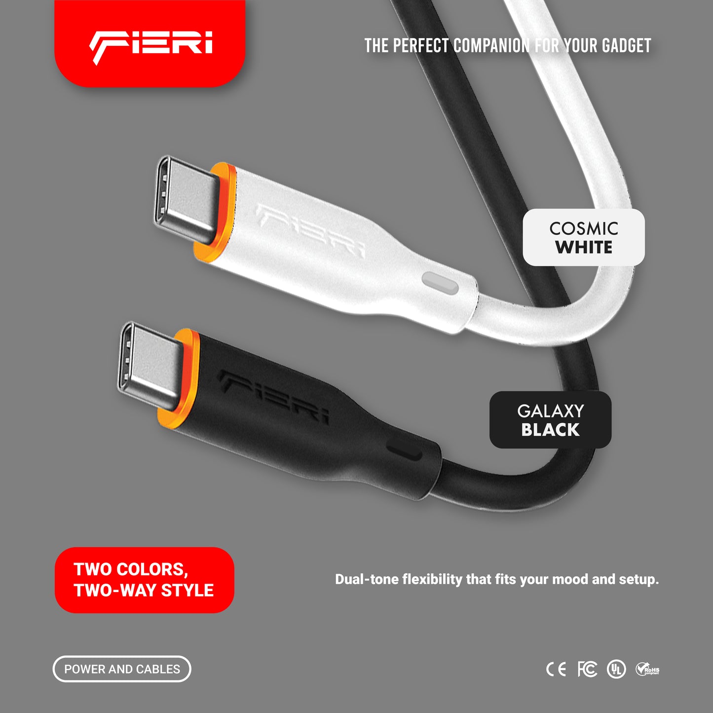 Fieri C939 Silicone Charging Cable — 65W USB-C to USB-C | 1 m Soft-Touch Design